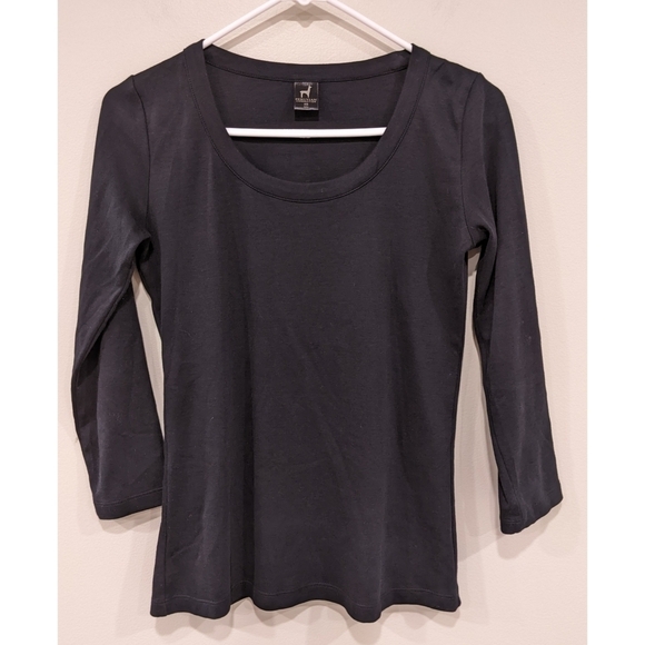 Peruvian Connection Black 3/4 Length Sleeve Top - Picture 1 of 4